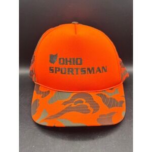 Vtg Mad Hatter Ohio Sportsman Blaze‎ Orange Camo Trucker Hat Adult Fit Hunting